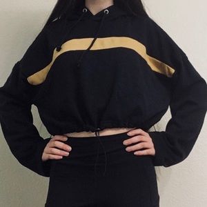 Black Hoodie with yellow stripe